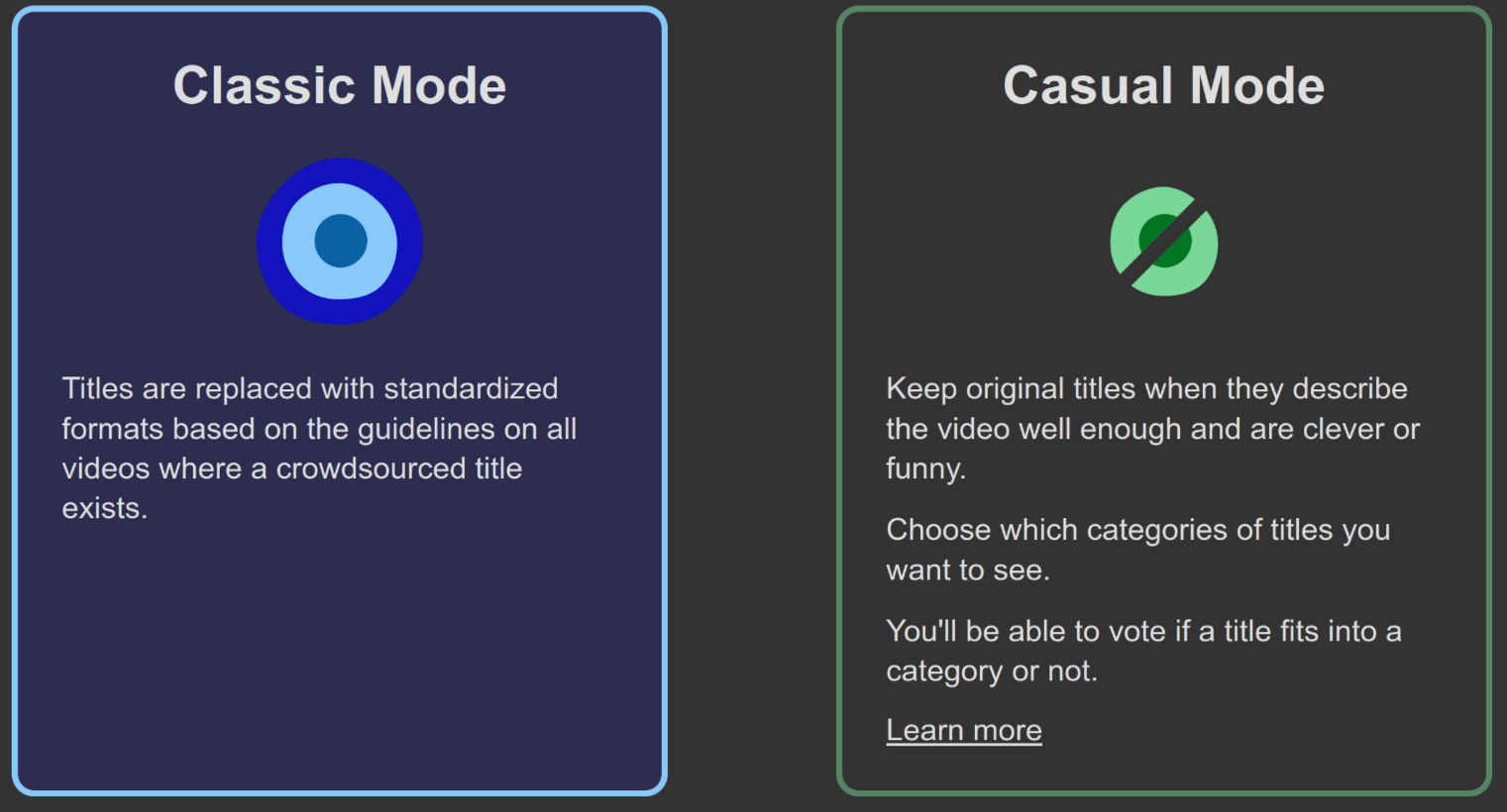 Casual mode setting